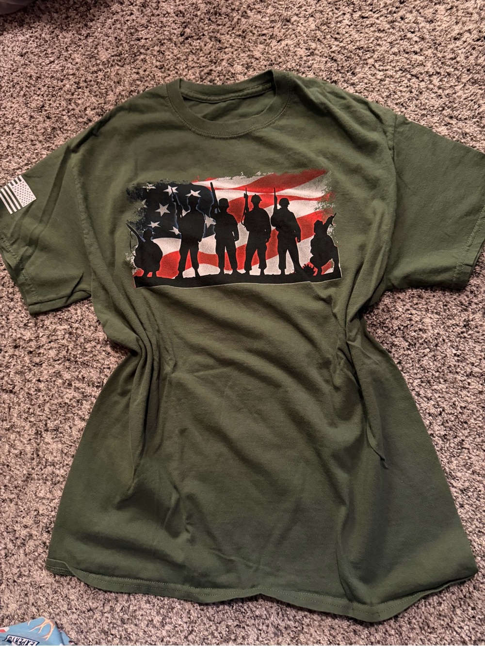 Gildan Olive Green Short Sleeve Tee with American Soldiers Flag Graphic